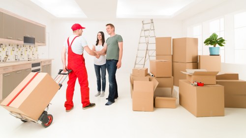 Team setting up a new office after relocation