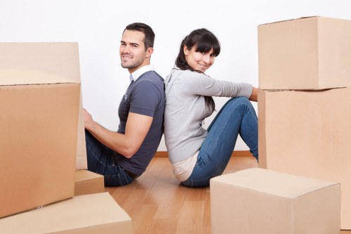 Retail stock and display items arranged for a commercial move in Stjohnswood