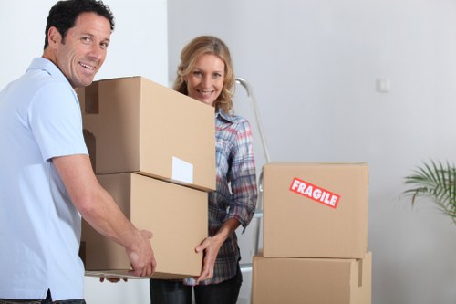 Packing supplies and labeled boxes for a home relocation in Stjohnswood